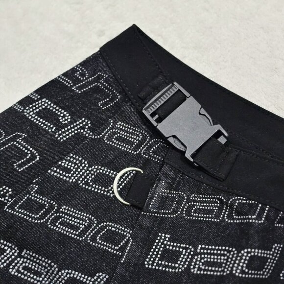 Poster Grl ✦ Black Denim Wrap Skirt ✦ Belted Pocket Text Print Size M NWT - Picture 7 of 13